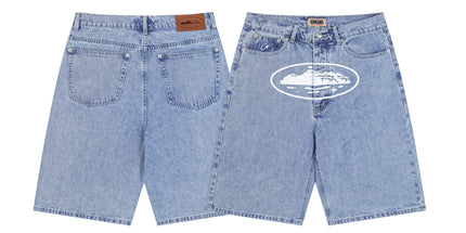 Alcatraz Print Denim Shorts