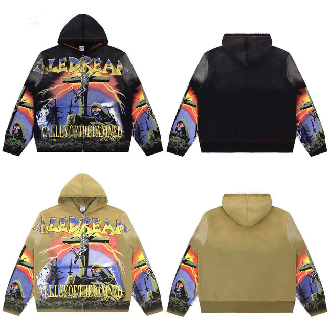 Vale Distressed Zip Hoodie