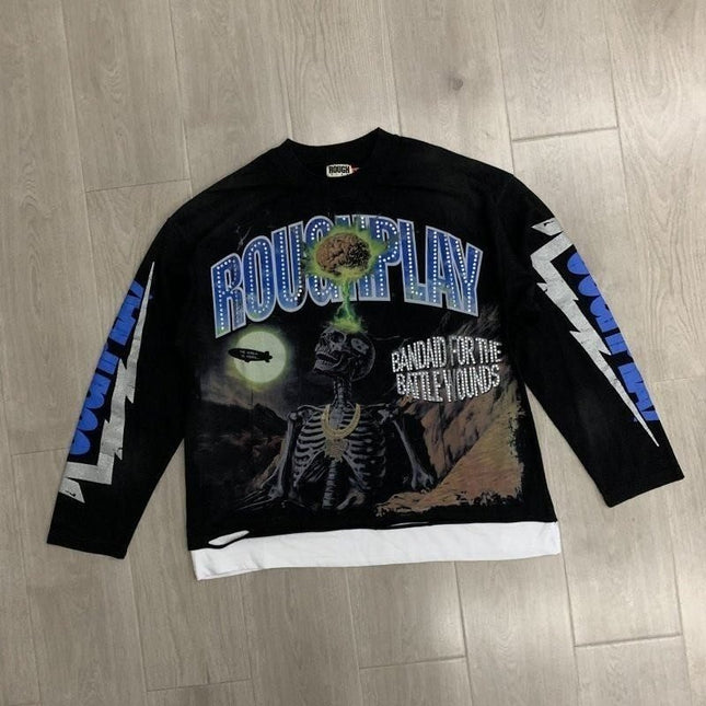 RoughPlay Rhinestone Patch Long Sleeve T-Shirt