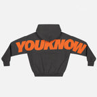 Black pattern with orange lettering