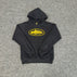 S / 910 black print yellow hooded sweatshirt