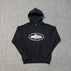 S / 910 black print white hooded sweatshirt