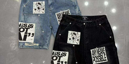Mixed Emotion Patch Denim Shorts