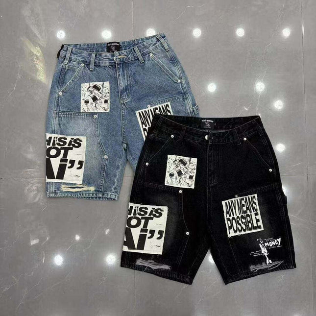 Mixed Emotion Patch Denim Shorts