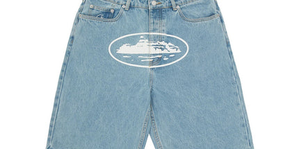 Alcatraz Print Denim Shorts