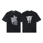 E88 washed diluted pig head face print