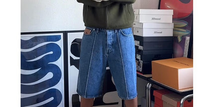 Men's Drill Embroidered Denim Shorts