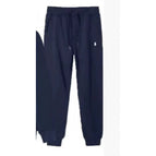 Navy blue pants with white label
