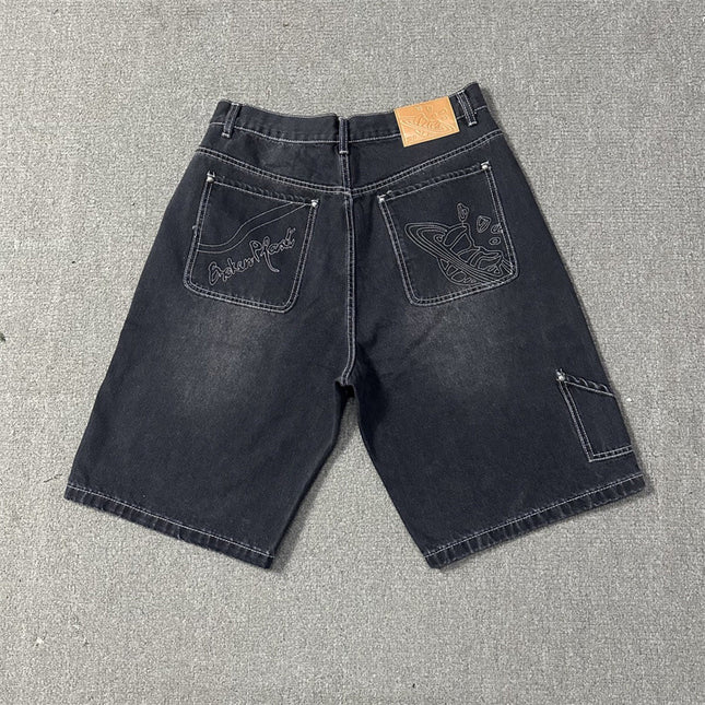Broken Planet Embroidered Denim Shorts